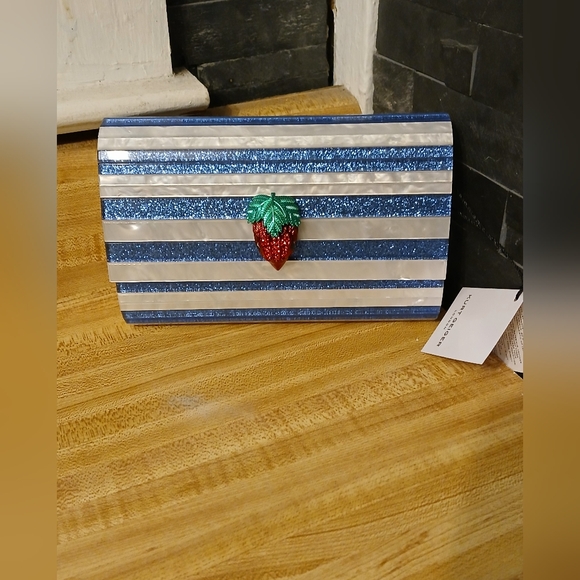 Kurt Geiger Blue and White Striped Clutch - Picture 4 of 11